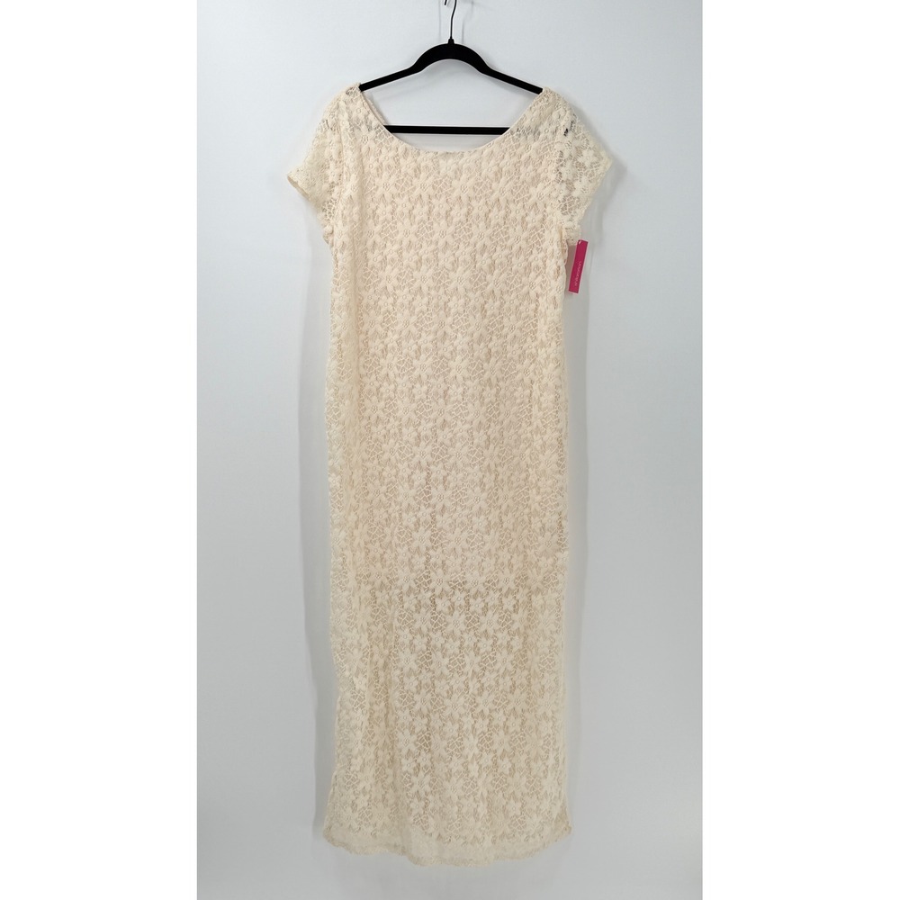 NWT Cream Lace Maxi Dress sz XXL Boho Side Slit dainty daisy country cowgirl